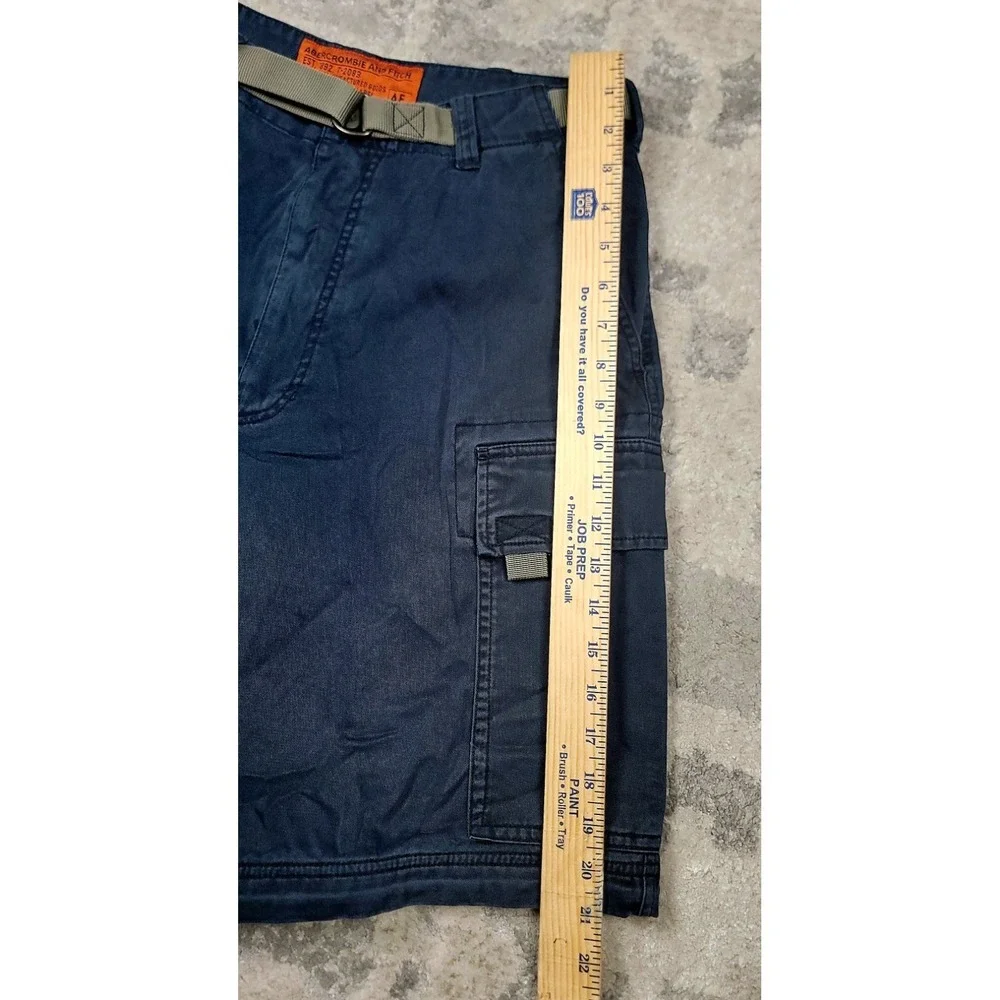VTG Abercrombie & Fitch Men's Navy‎ BLUE Cargo Belted Canvas Shorts Sz SM 31X10